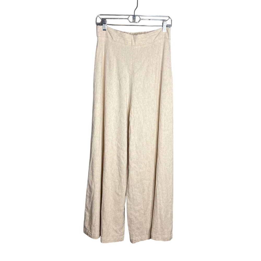 Fifteen Twenty Extra Wide Leg Pant Size L Beige Linen Blend Flowy Coastal NEW